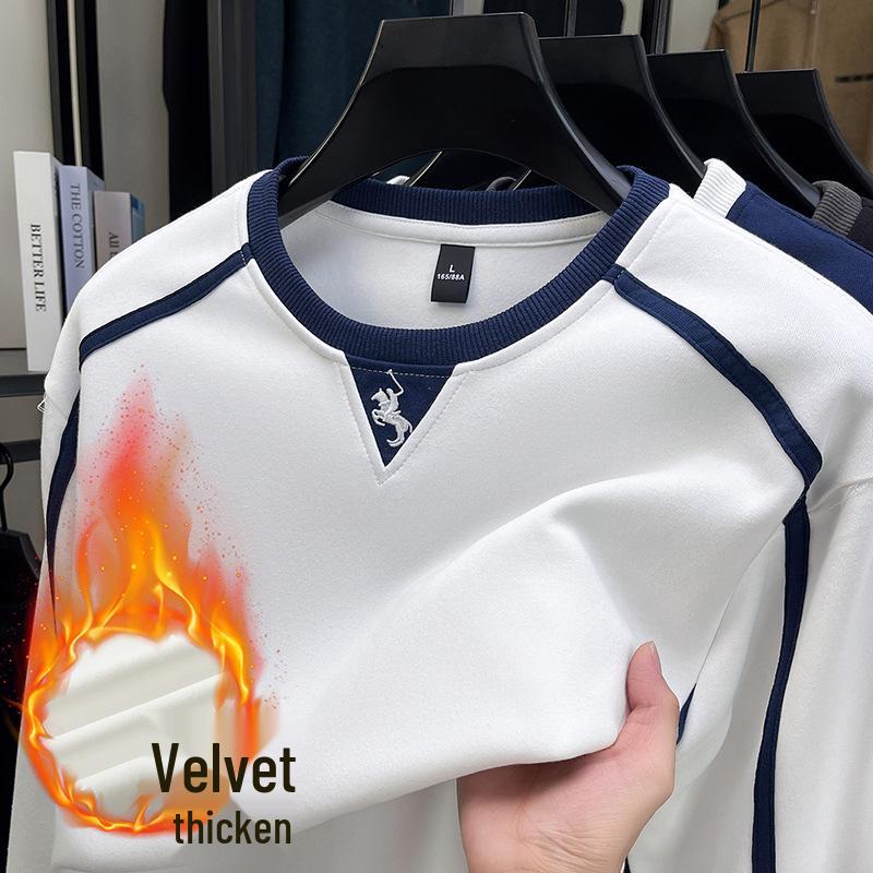 Embroidered Pony Logo Men's Sweatshirt: Fleece-Lined Cotton Blend for 2025 Autumn/Winter Fashion