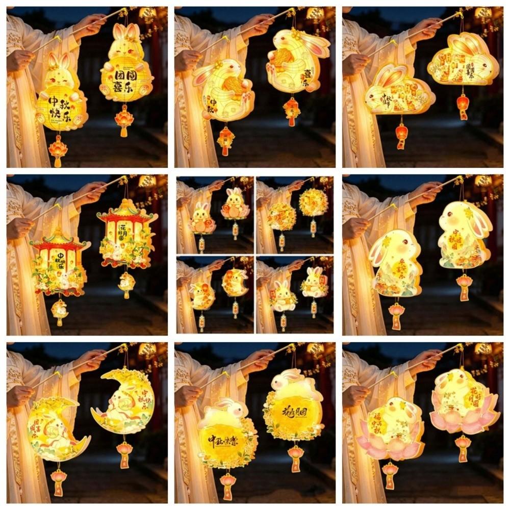 Handmade Mid Autumn Lantern Glowing Rabbit Flower Lantern Bunny Lantern Cultural Gift