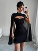 Elegant High Neck Slim Fit Party Dress with Shawl Sleeves