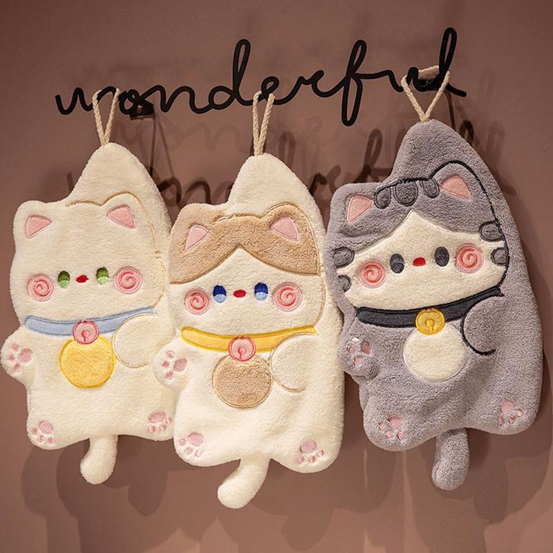 Cartoon Animals Hand Towel Absorbent Hand Cloth Bathroom Hanging Towel Kitchen Cleaning Wipe Cloth Cute Cat Bathroom Towels