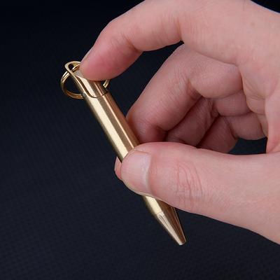 Vintage Mini Brass Press Pen Portable Keychain Pocket Pen Portable Travel Business Signature Pen Decompression Ballpoint Pen