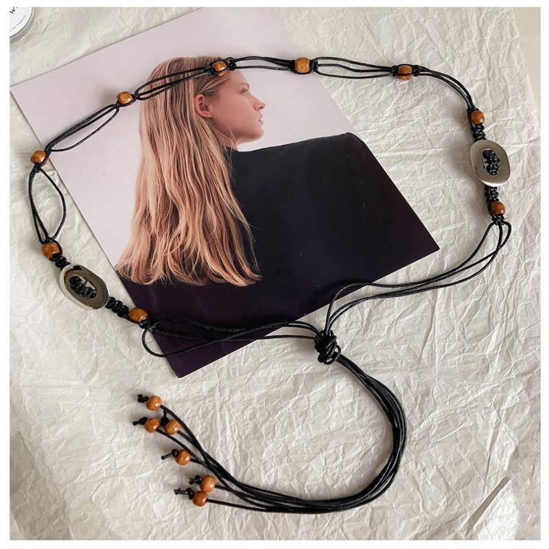 

Женский бохо простой металлический ремень с пряжкой, плетеный узел, поясная цепочка в ретро этническом стиле для платья, джинсов, женские пляжные аксессуары чёрный