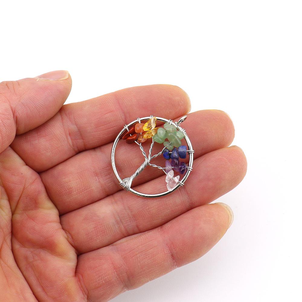 Кулон-ожерелье 7-цветное Хрустальное Дерево Жизни - Ручная работа, оплетенное проволокой Дерево Богатства N740