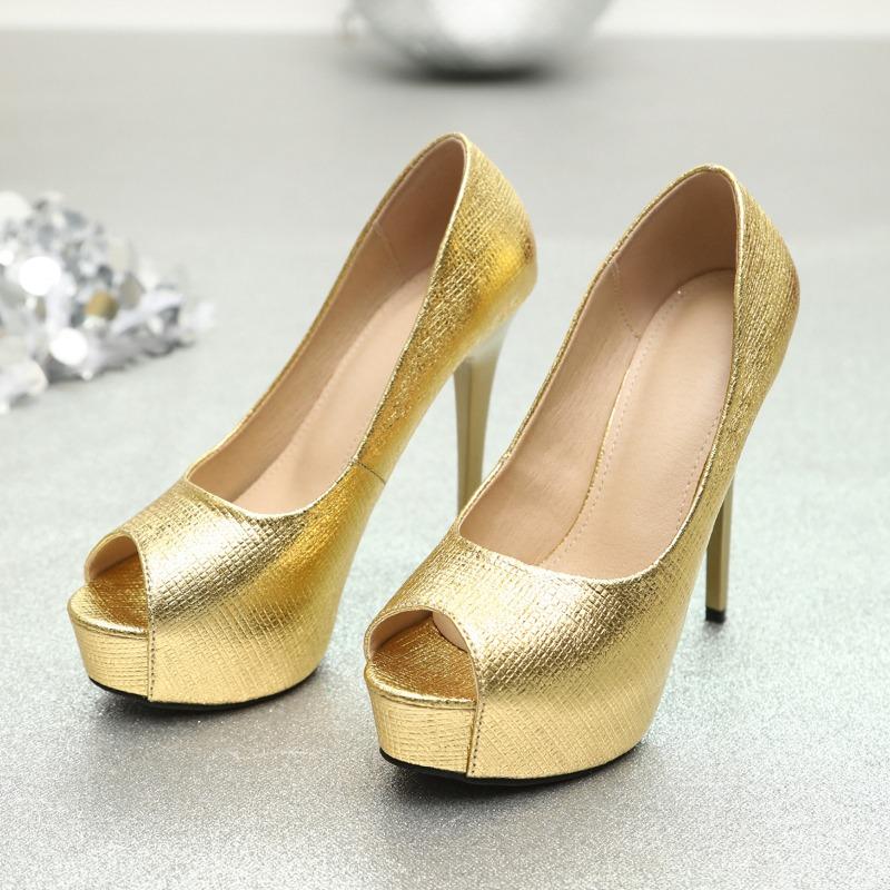 

Весенне-осенние новые туфли-лодочки на высоком каблуке, водонепроницаемые, с мелким вырезом, с открытым носком, одинарные, сверкающие золотом, с темпераментом, модные и универсальные 41 золотой