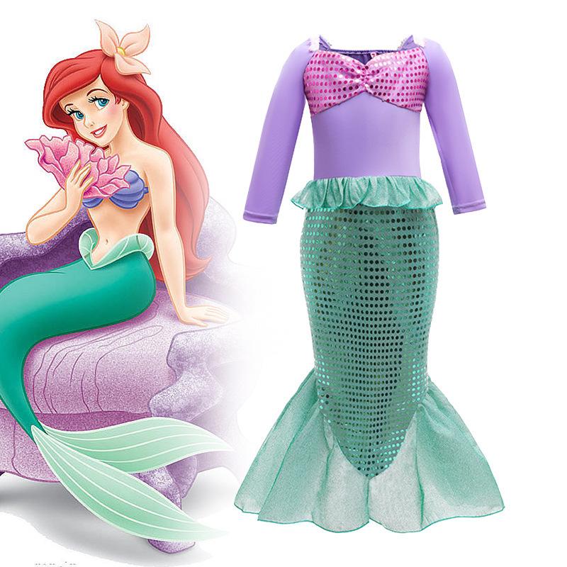 Little Girls Mermaid Sequin Wing Dress Princess Gown Stage Performance Costume