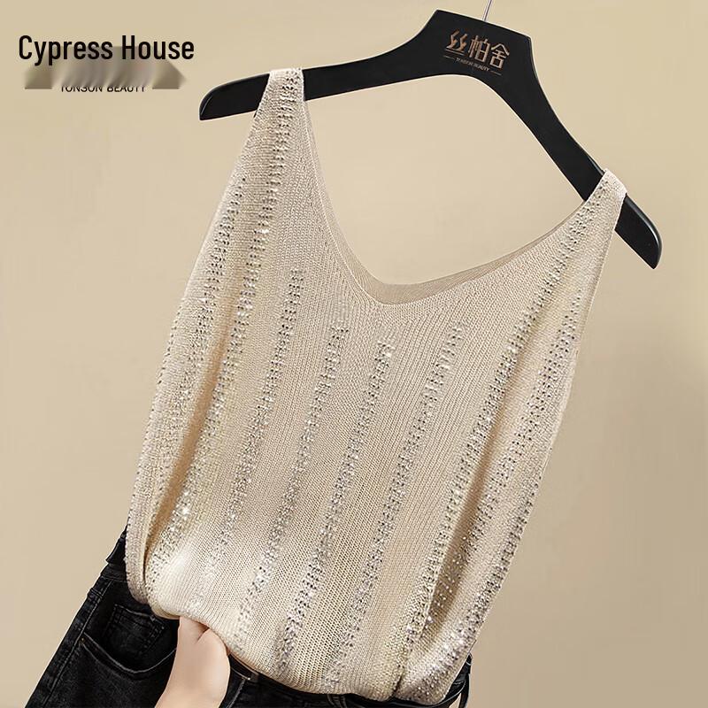 Women s Rhinestone Striped V-Neck Knit Camisole Vest One Size