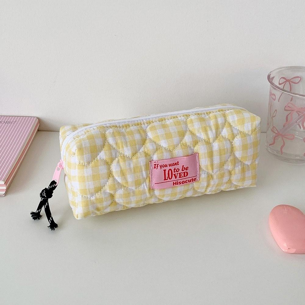 Cloth Korean Plaid Stationery Bag Pen Bag Pencil Pouch Plaid Heart Pencil Case  Kids Children