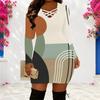 Women Plus Size Criss Cross V Neck Long Sleeve Geometric Printed Bodycon Mini Dress