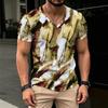 Mens V-Neck Short Sleeve T-Shirt With 3D Creative Print Breathable Cotton Blend Slim Fit Casual Tee