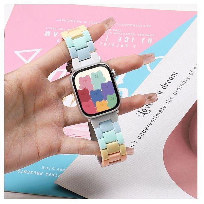 

Ремешок для часов конфетных цветов для Apple Watch 49 мм 44 мм 40 мм 45/41 мм 42 мм 38 мм 44 мм 46 мм Радужный браслет из смолы iWatch 10/9/8/7/6/5 Series Ultra Ремешок 49mm