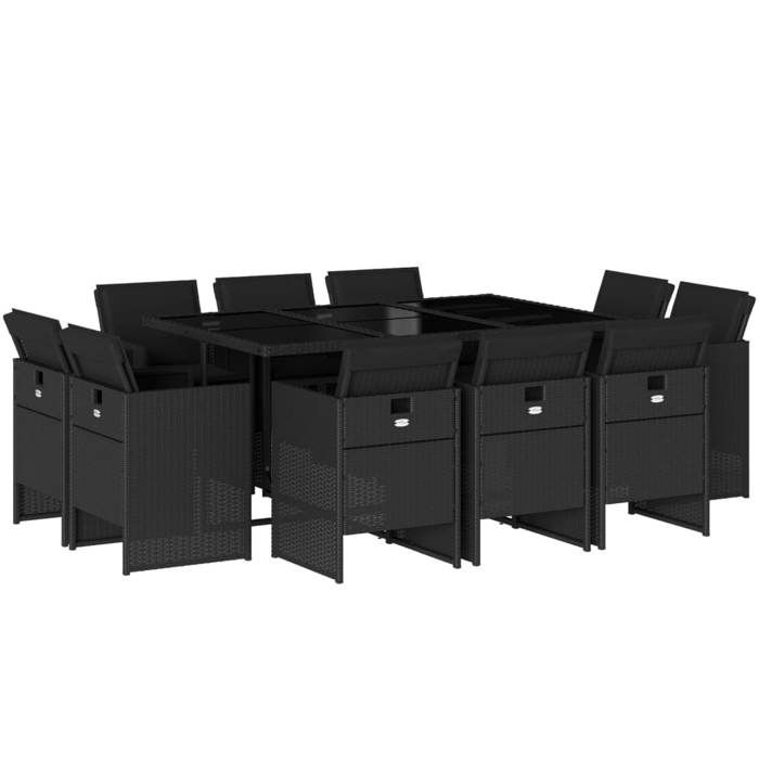 VidaXL Ensemble à manger de jardin 11 pcs coussins noir résine tressée 3277794