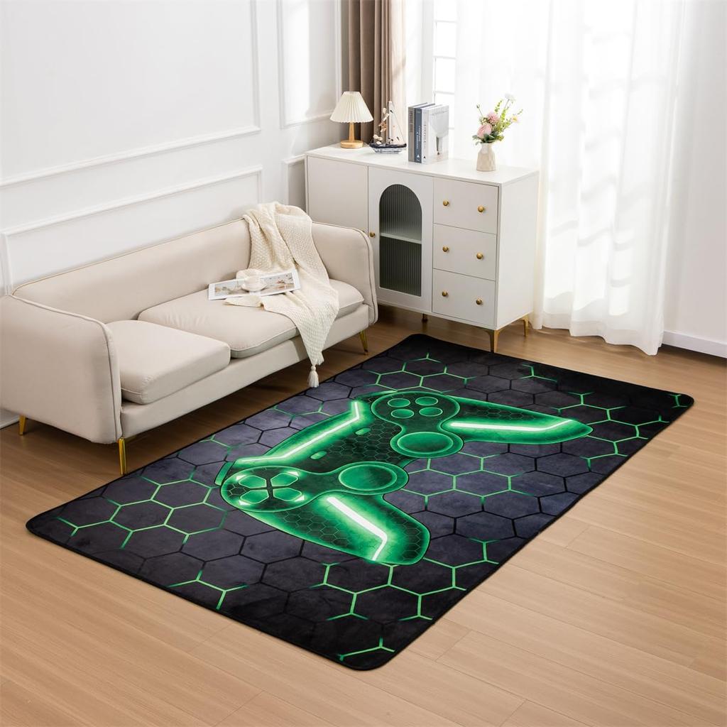 Game Console Area Rug for Bedroom Sofa Playroom Gaming A Living Room Geometric Bedside Rugs Gamer Decorative Floor Mat Carpet