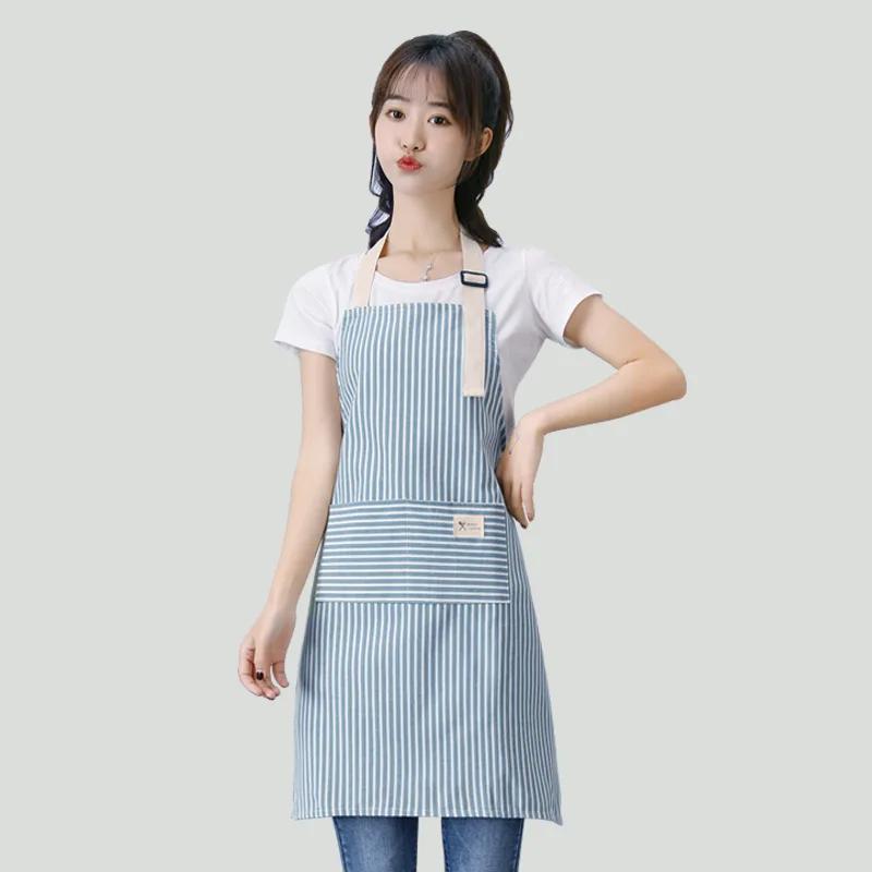 

Модный простой SmallFresh Stripe Kitchen Antifoul Фартук Pinafaron Woman Cooking Accessories Cafe Restaurant Flower Shop Комбинезоны 65x70cm синий