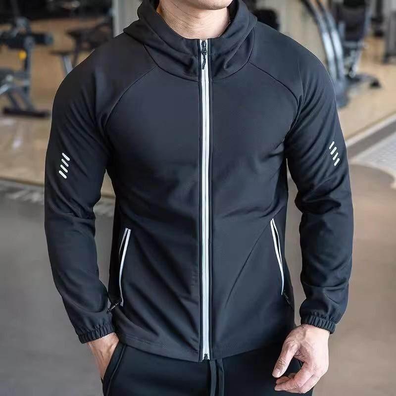 Mens Slim Fit Long Sleeve Hooded Sports Jacket Running Fitness Workout Outerwear