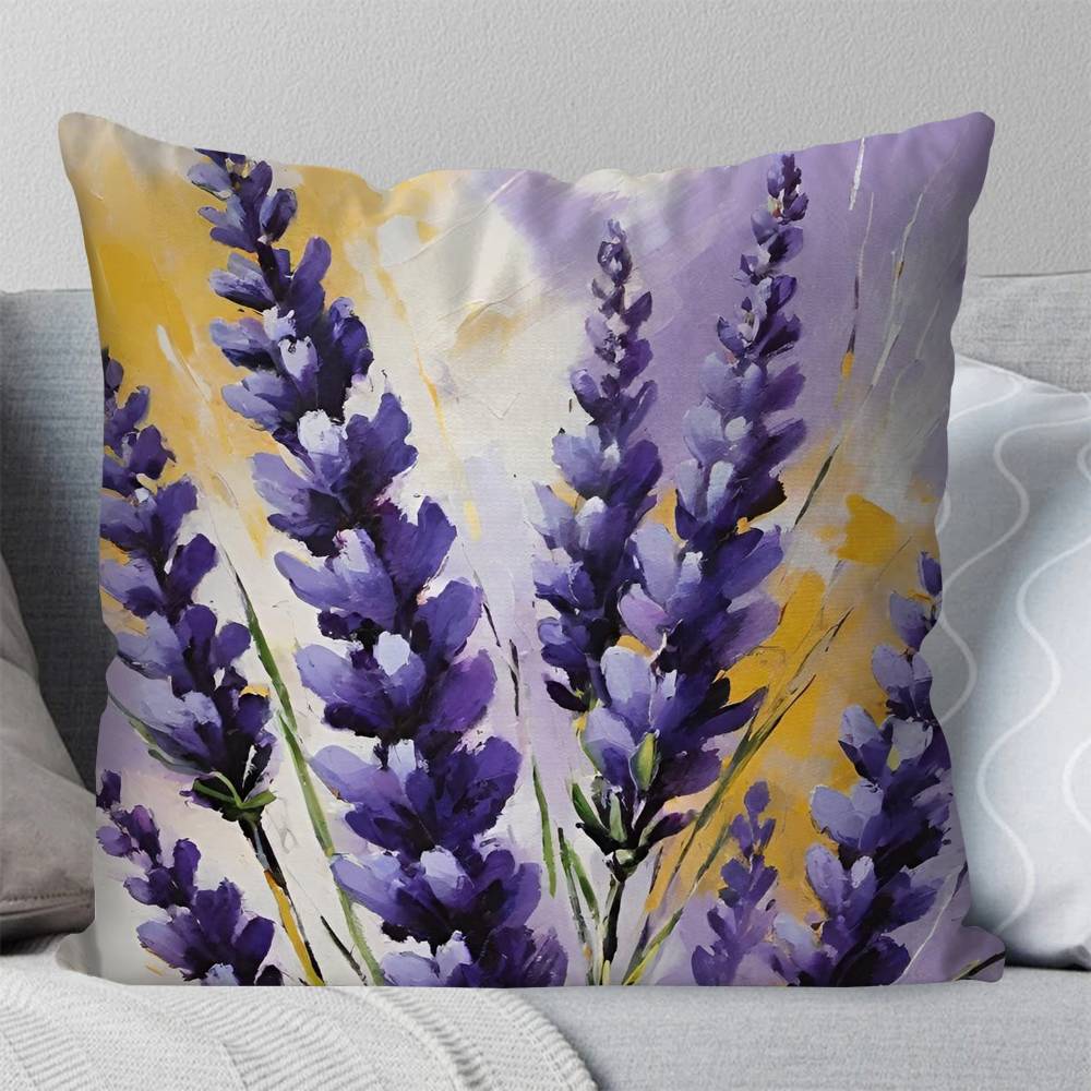 Purple Flower Oil Painting Pillow Case Fashion Square Pillowcase Bedroom Sofa Room Ins Decoration Leisure