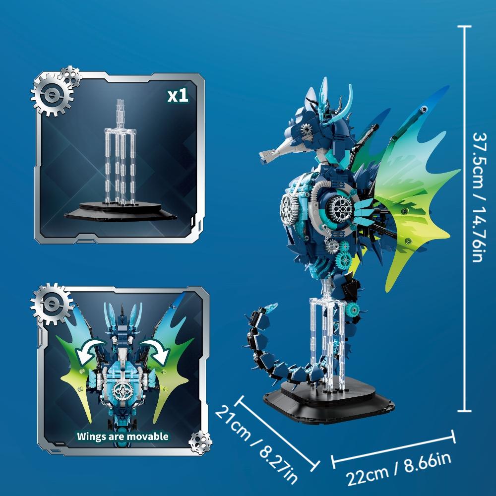 Non-Toxic Moc Mechanical Seahorse Building Blocks Set Ocean Animal Models Diy Assembly Bricks Model Birthday Halloween Christmas Gifts