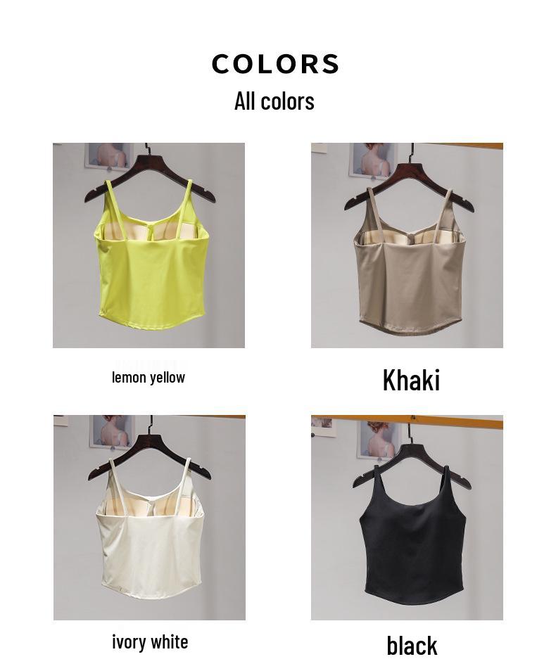 Padded Sports Bra Yoga Vest, Women's Shockproof Cami Top with Thin Straps