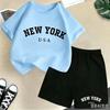 2026 New Kids Boys Girls New York Letter Pattern Polyester T-shirt+Shorts 2-Piece Set Casual Daily