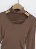 Women's Retro Halter Neck Long Sleeve Fleece Lined Top