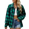 Women's Lapel Long Sleeve Plaid Shirt Loose Fit Elegant Commuter Pocket Design Wrinkle Resistant 100% Rayon Casual Oversized Shirt Jacket