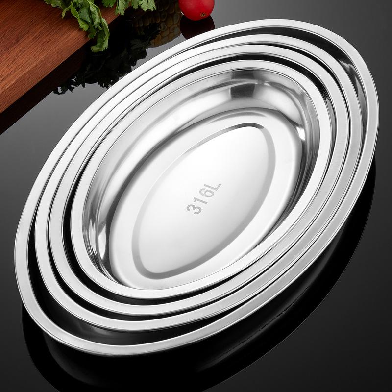 Hongjunda 316L Stainless Steel Oval Dinner Plate for Steamed Fish and Barbecue