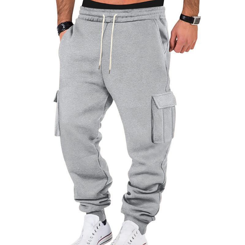 Mens Retro Casual Cargo Pants Loose Multi Pocket Drawstring Long Trousers