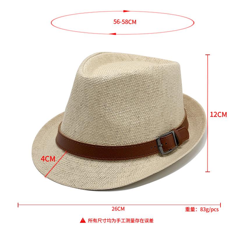Straw visor holiday jazz hat short brim men's and women's beach hat belt buckle top hat trendy cool hat