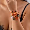 4PCS Halloween Beaded Bracelet Set - Elastic Pumpkin Bat Charm Bracelets with Adjustable Colorful Design