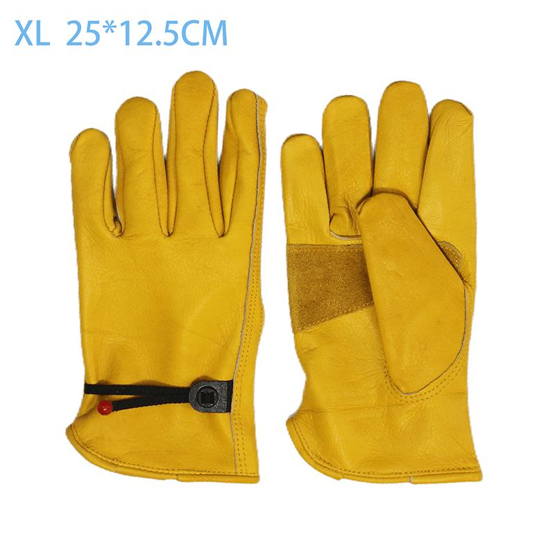 Cowhide Work Gloves Leather Motorcycle Driver Cycling Outdoor Sports Racing Security Protection Safety Yellow Riding Glove