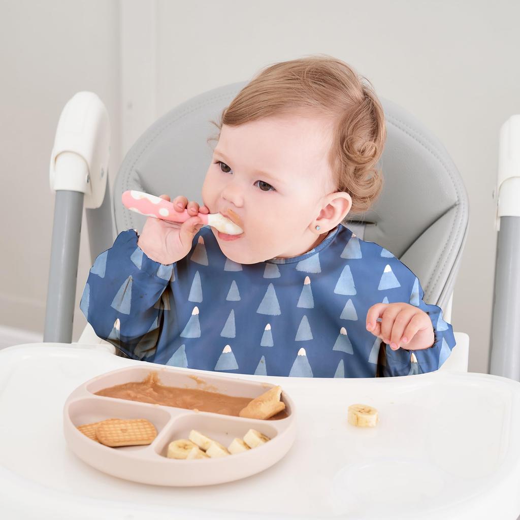 Baby Food Long For Months of Mountain [Little Dimsum] Apron, Sleeve, Waterproof, Baby, Nursery, Kindergarten, 6-36 (Set 2) (Snowy & Fox)