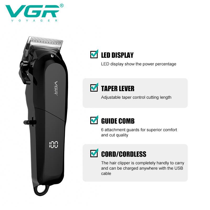 VGR Hair Clipper Hairdressing Salon Professional USB Charging Hair Clipper Men's Electric Haircut Rechargeable Hair Clippe Home Razor Shaver V-118