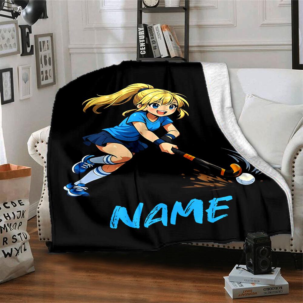 Custom Name Hockey Theme Printed Blanket - Perfect for Couch, Bed, Travel & Outdoor Use | Machine Washable, Cozy & Durable.