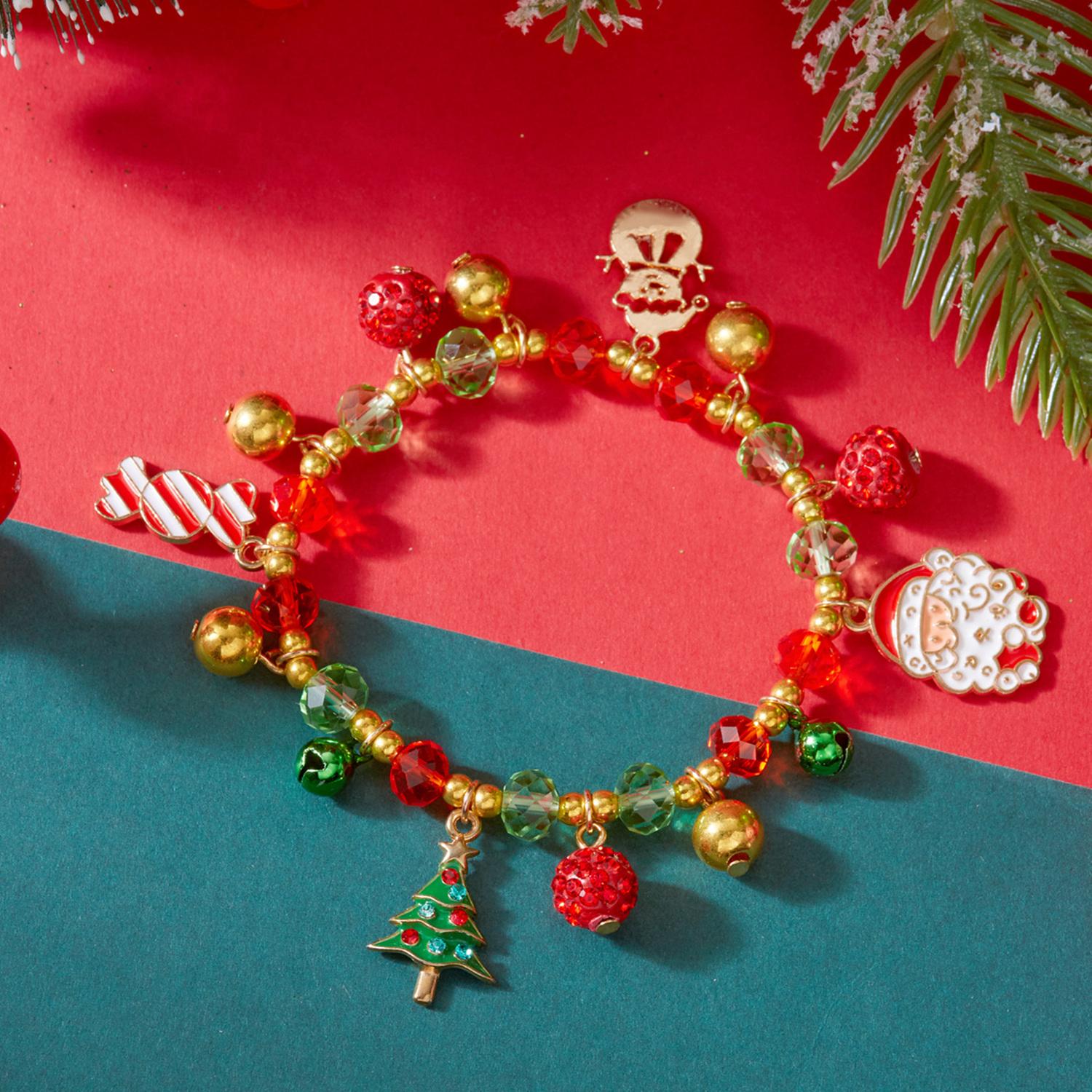 

Christmas Crystal Beaded Bracelet Santa Claus Snowflake Gingerbread Snowman Candy Bracelets Bangles Holiday Party Jewelry Gift