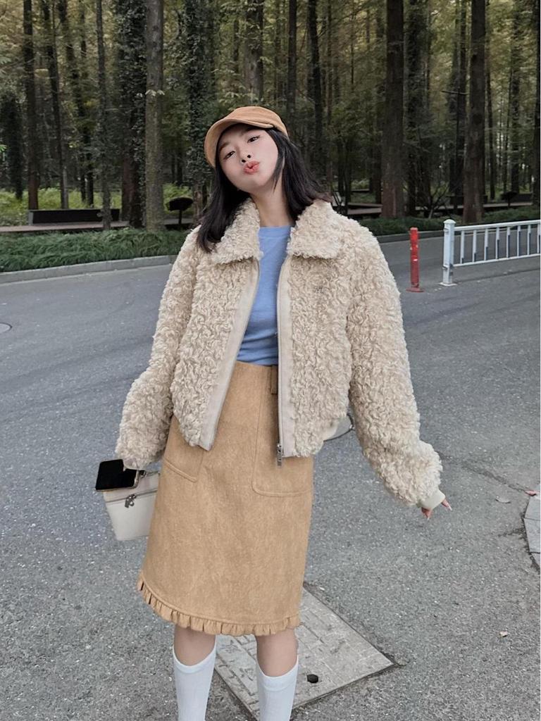 Women's Korean Retro Pleated Wool Skirt: Autumn/Winter Mid-Length, Ruffled Versatile Slim Fit
