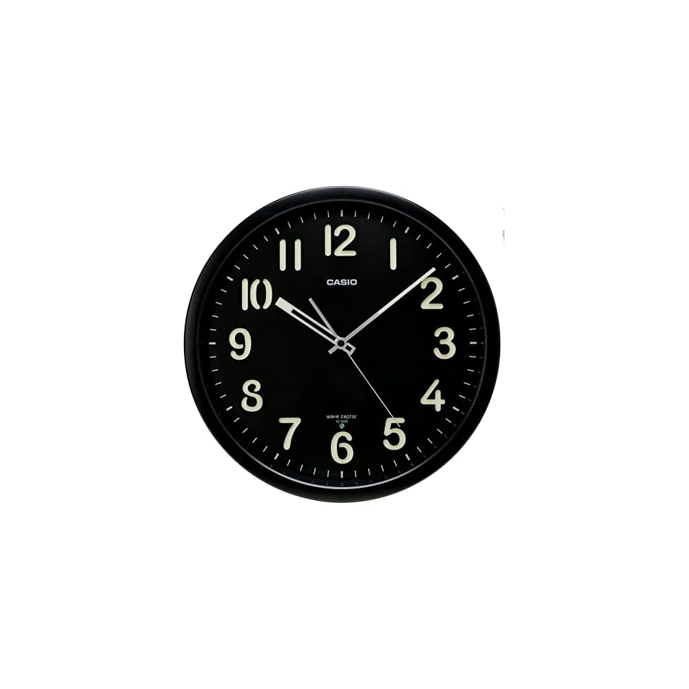 CASIO Wall Clock, Radio-Controlled, Black, Analog, Standard, Nighttime Second Hand Stop Function, IQ-1500J-1JF