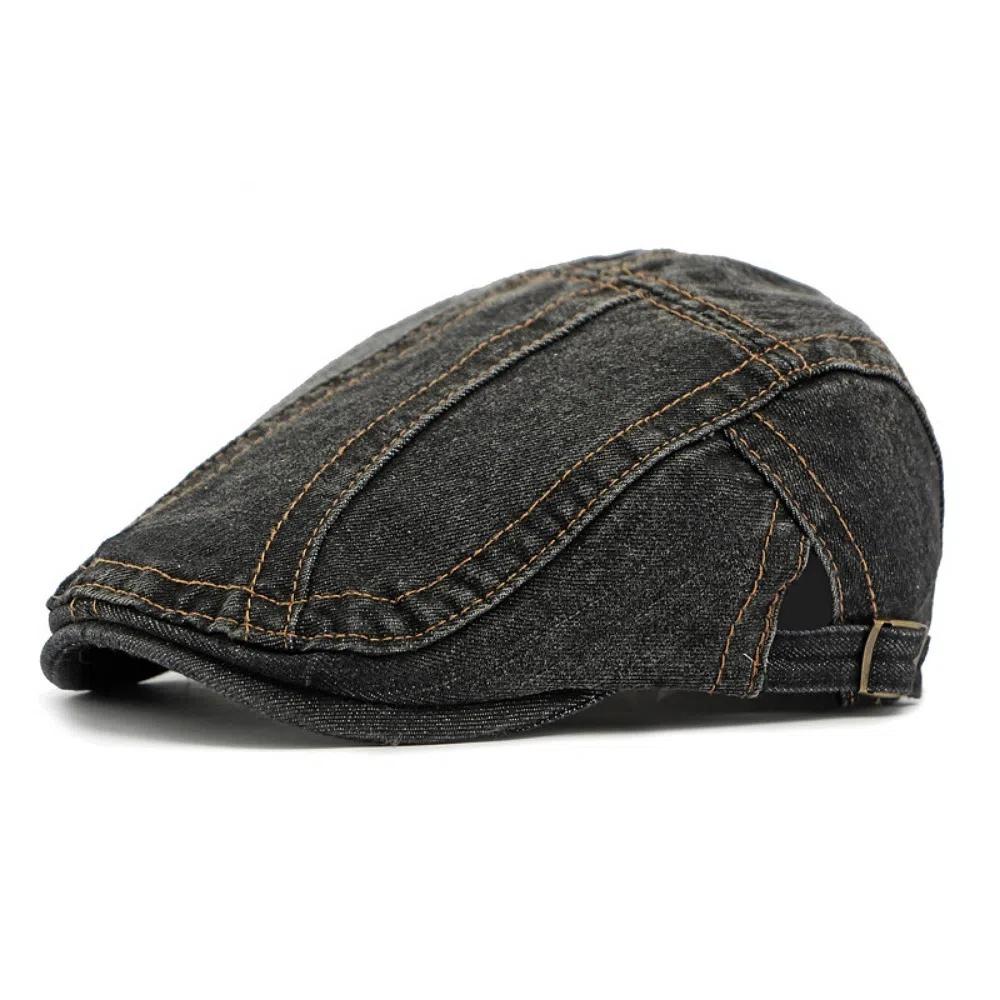

Thin Beret Hat Washed Denim Artistic Hat Retro Forward Hat Women Men чорний
