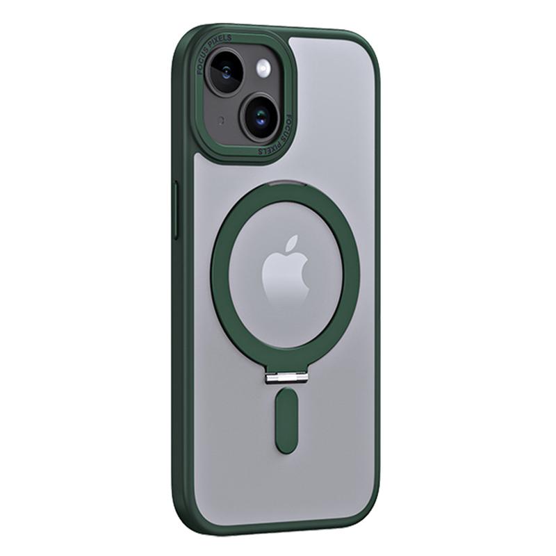 

Magnetic Phone Case for iPhone 15,Ring Kickstand TPU+Acrylic Matte Anti-Fingerprint Cover Blackish Green