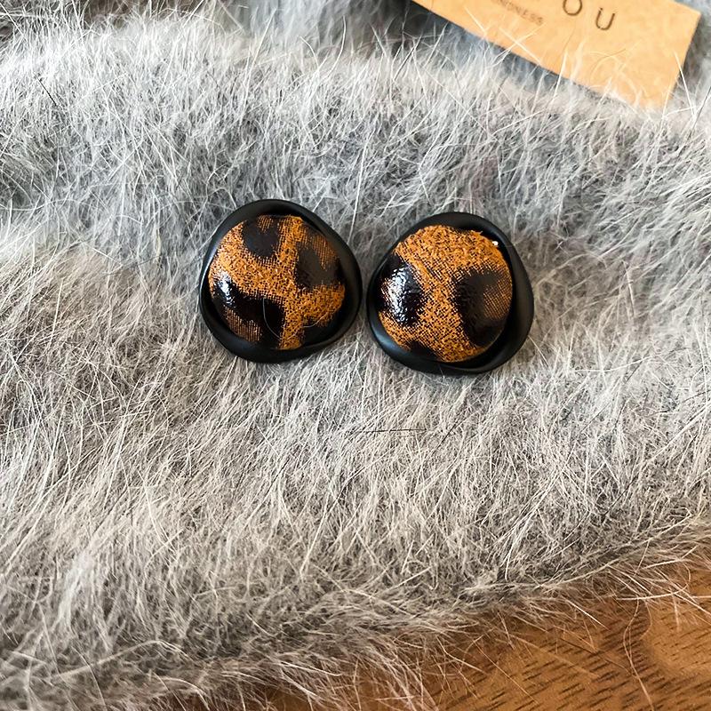 Love Geometric Artificial Tiger's Eye Stone Stud Earrings Retro Maillard Earrings Light Luxury Earrings