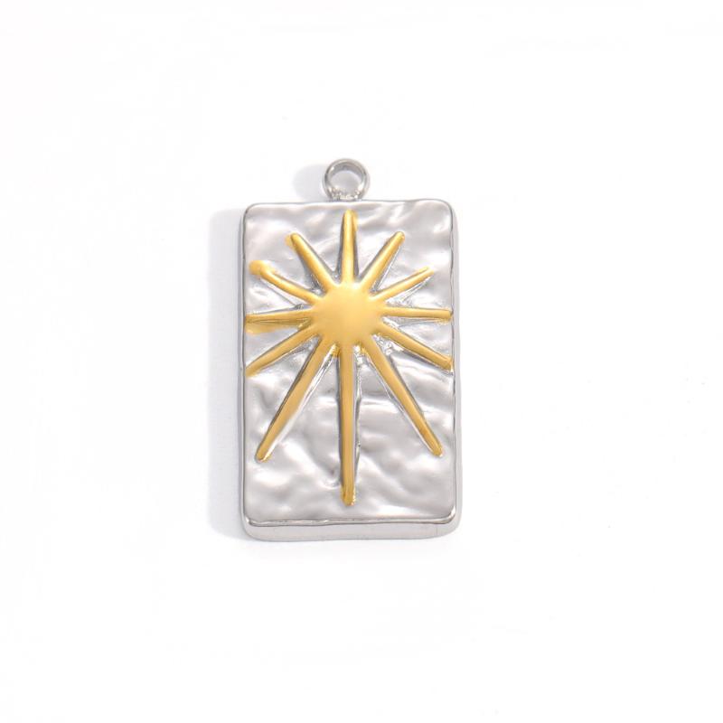 304 Stainless Steel Pendants Plated Blue Drop Flower Printed Charms For Diy Necklace Jewelry Making