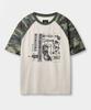 Dimiteulibeullaeg Raglan Color Block Pigment Artwork Short Sleeve T-Shirt_Ivory & Camo