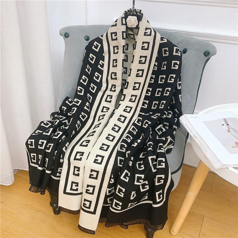 Retro imitation cashmere double-sided scarf women's autumn and winter air-conditioned room big shawl student versatile warm scarf