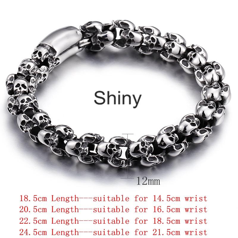 12/15mm Evil Ghost Head Skull Chain Bracelet Men 316L Stainless Steel Punk Shiny Matte Biker Rock Demon Jewelry