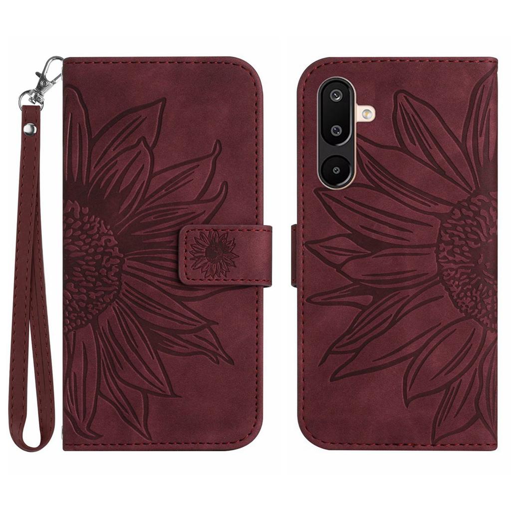 For Samsung Galaxy M36 5G Case Sunflower Imprint Leather Wallet Phone Cover with Wrist Strap