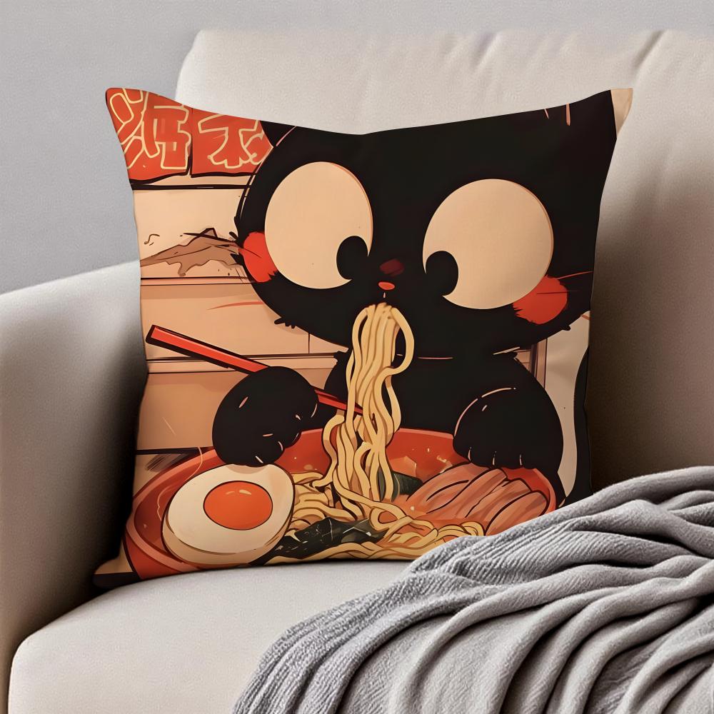 R-Ramen Animal Anime Painting Cushion Cover Pillowcase Anti-Dustmite Invisible Zipper Short Plush Sofa Cushion