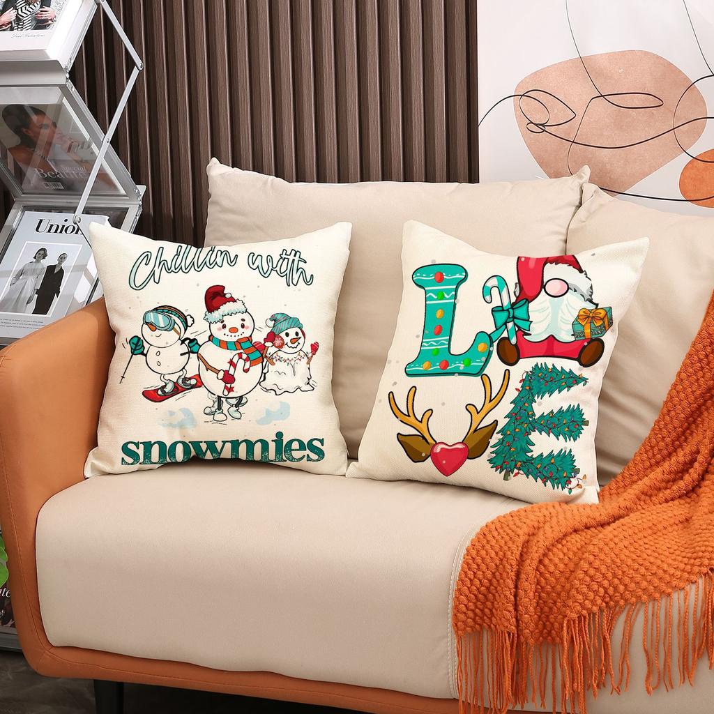 New Christmas Pillow Case Cartoon Print Pillow Linen Home Sofa Pillow Bedroom Pillow Cushion