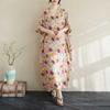 Real Shot Summer Color Vacation Style Travel  Retro Long Dress Covering Meat Cotton and Linen Dress