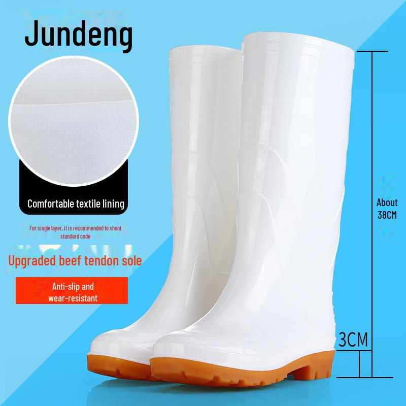 Tendon Sole Unisex White Waterproof Non-Slip Rubber Hygiene Boots for Medium and High Food Safety and Farm Work.