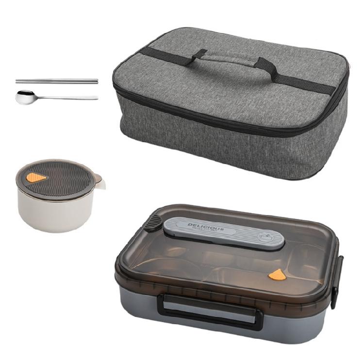 Microwave Safe Bentos Container Compartmentalized Design Double Insulation Lunch Box For Student Adult Outdoor Activity серо-синий