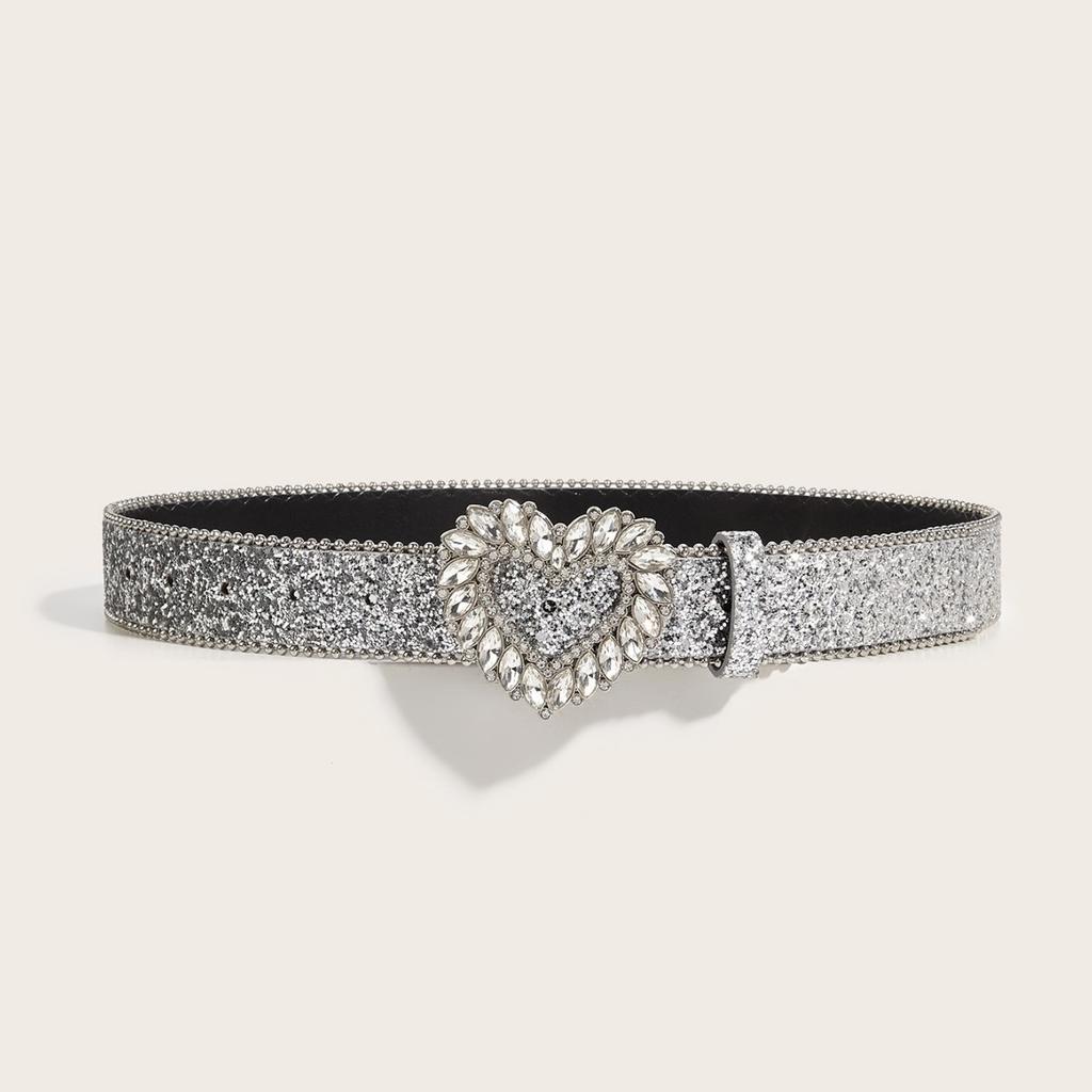 Love Rhinestone Buckle Belt Women'S Wind Wide Belt Decorative Personality Sequined Jeans Belt