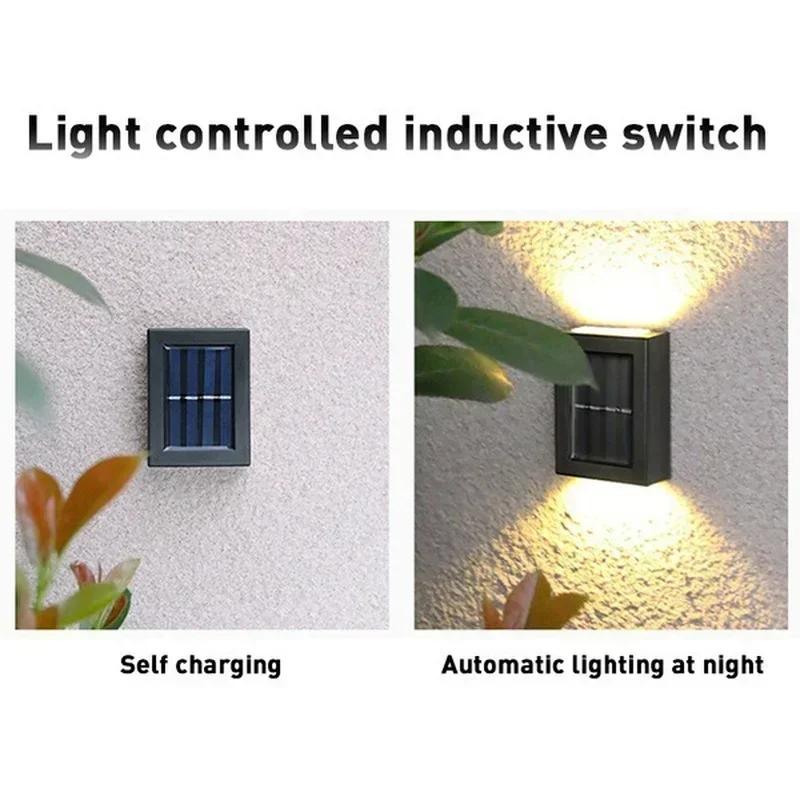 Spoturi solare sus-jos de exterior, Lampă de perete impermeabilă alimentată solar, Lumină decorativă cu lumina soarelui pentru grădină, terasă, curte, alei, peisaj stradal